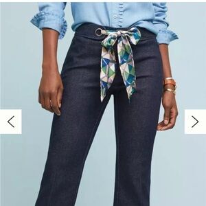 Anthropologie Women's Crop Flare Jeans Trouser Pants Scarf Tie Dark Wash Size 4‎